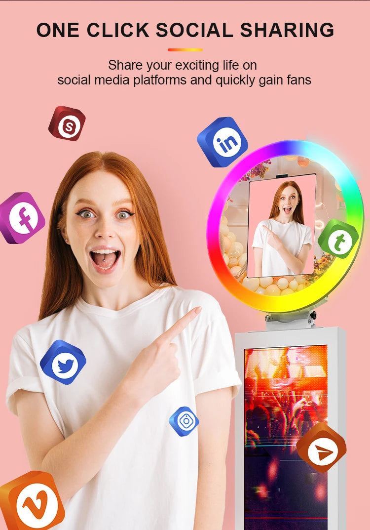 Magic Mirror LCD Photo Booth Machine with LED Ring Light Photobooth Machine for iPad 9.7-13inch for Party iPad Photobooth Lcd