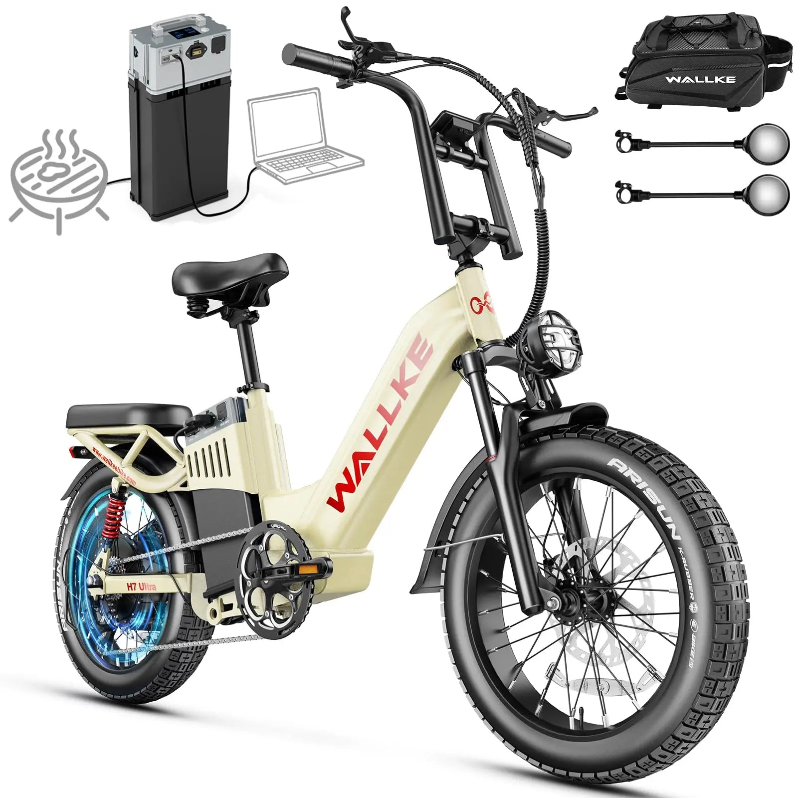 H7 Ultra 4000W Long Range Electric Bike for Adults, Solar Charge Supported Fat Tire E-Bike with Portable Power Output, Al