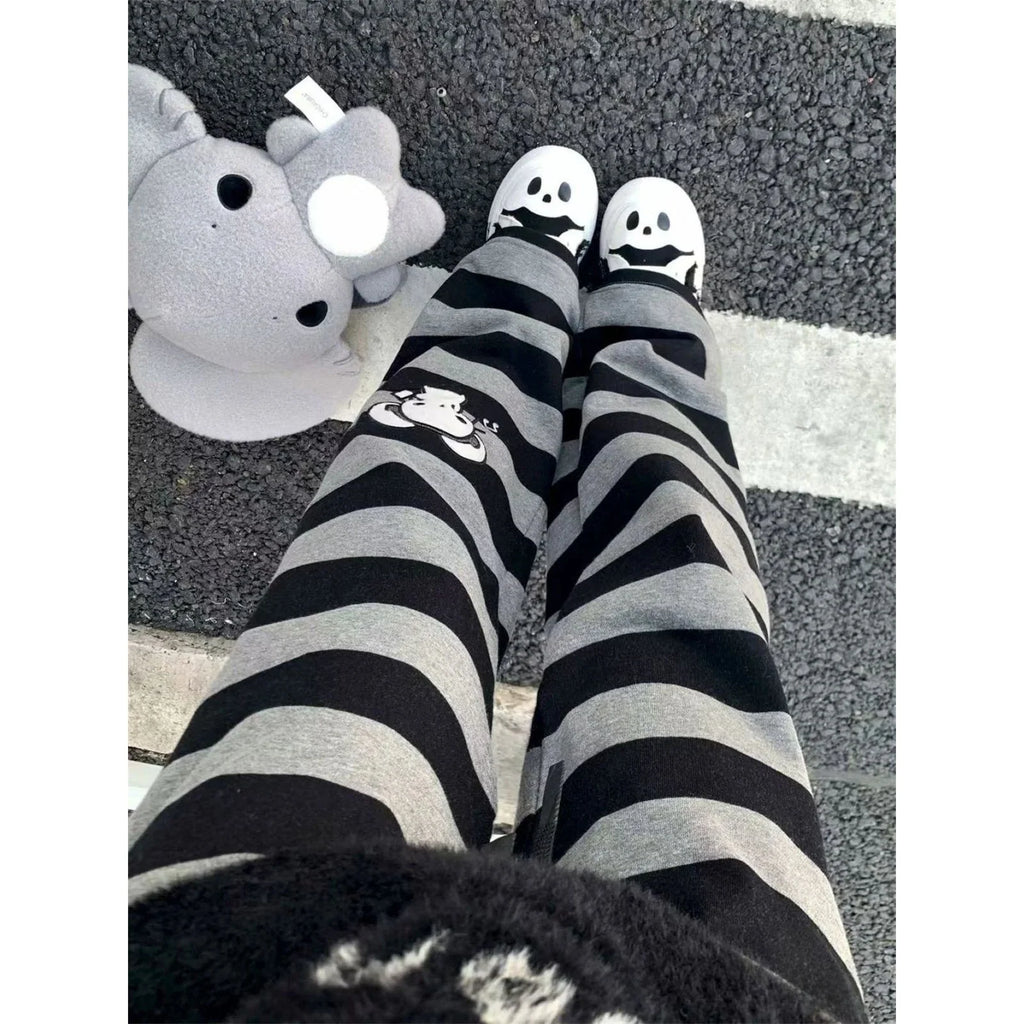 Harajuku Y2K Punk Anime Printed Striped Pants Straight Leg CleanFit PVC Material ex Neutral Sle Casual Trousers