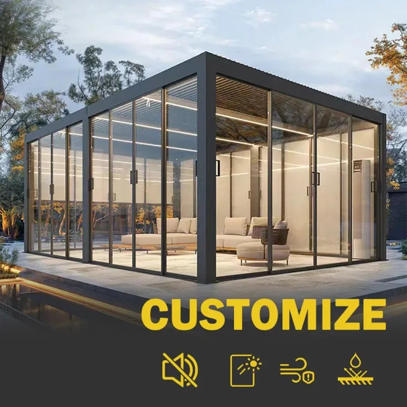 Any Size Custom Aluminum Glass Sunroom Structure Outdoor Patio Enclosure Four Season Room With LOW E Glass LED Lighting Availabl