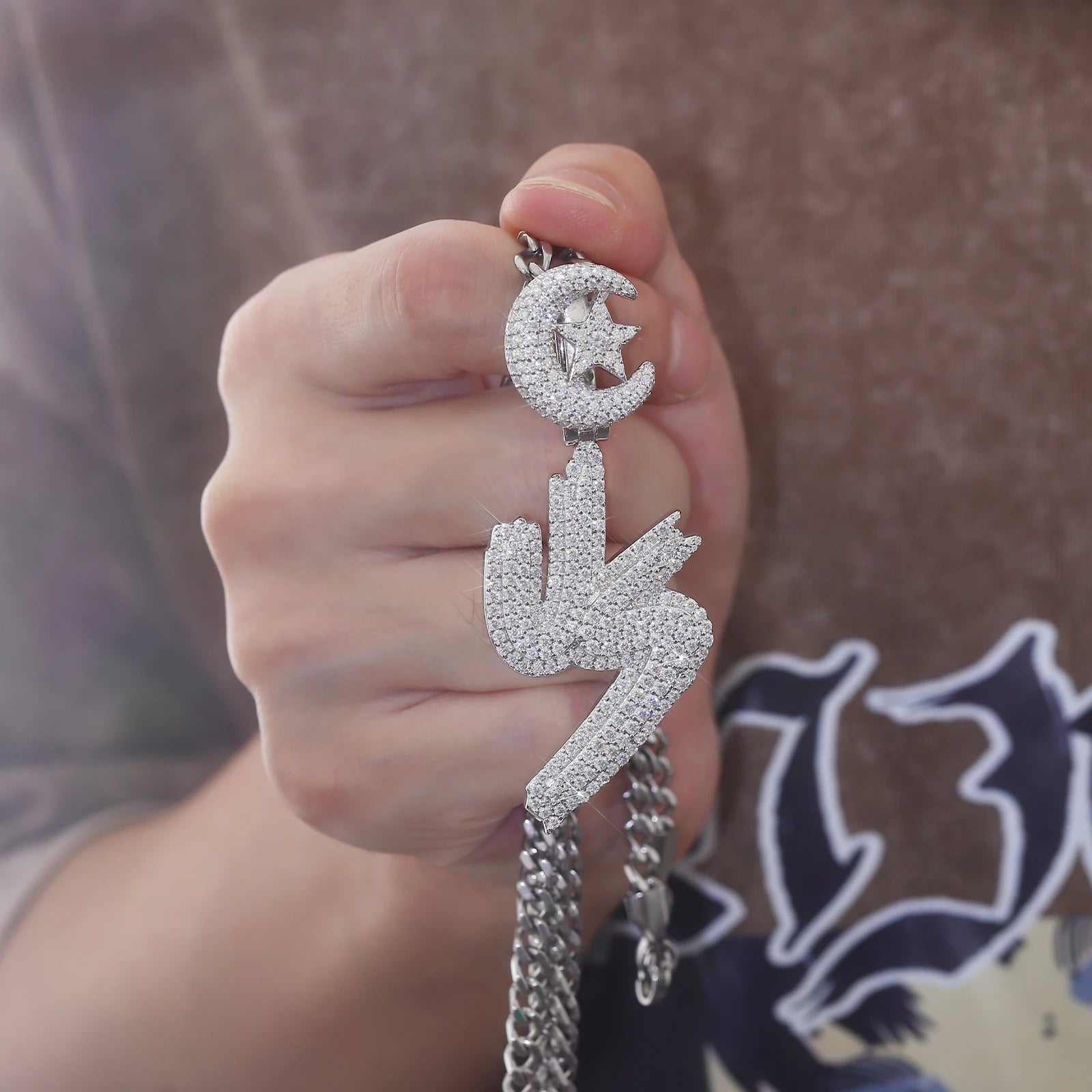 Provence jewelry 925 Sterling silver pendant Letter VS star moon lab diamond pendant for men rock hiphop jewelry boyfriend gift