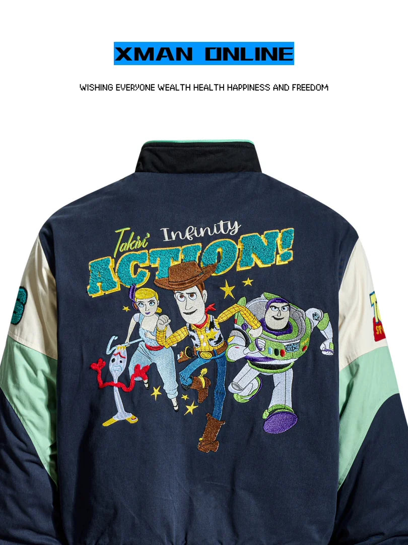 Xman Trendy Brand Cartoon Anime Embroidered Cotton Jacket Loose Fit Small Size Women's Student Autumn Winter Outerwear