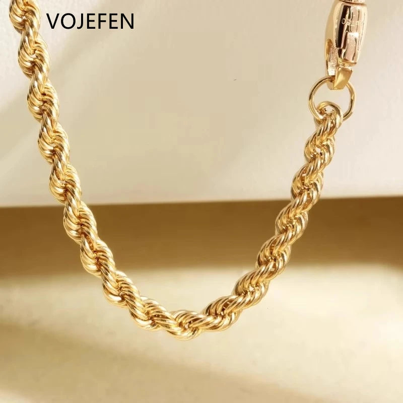 VOJEFEN Genuine 18K Real Gold Jewelry Rope Chain Necklace Luxury Au750 Pure Gold Long Choker Necklaces For Men/Woman 2026 New