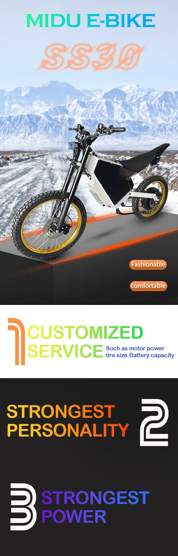 Most Popular CS20 72V 5000W/12000W/15000W 75AH Beach Cruiser Ebike Big Tires 21inch Electric Mountain Bike Bicycle