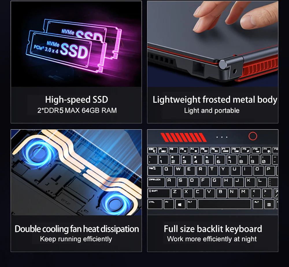 16.1 Inch Gaming Laptop RTX4050 6G Intel Core i9-13900HK Windows11 RAM Max 64GB DDR5 2*M.2 NVME 2TB SSD WiFi Office Notebook