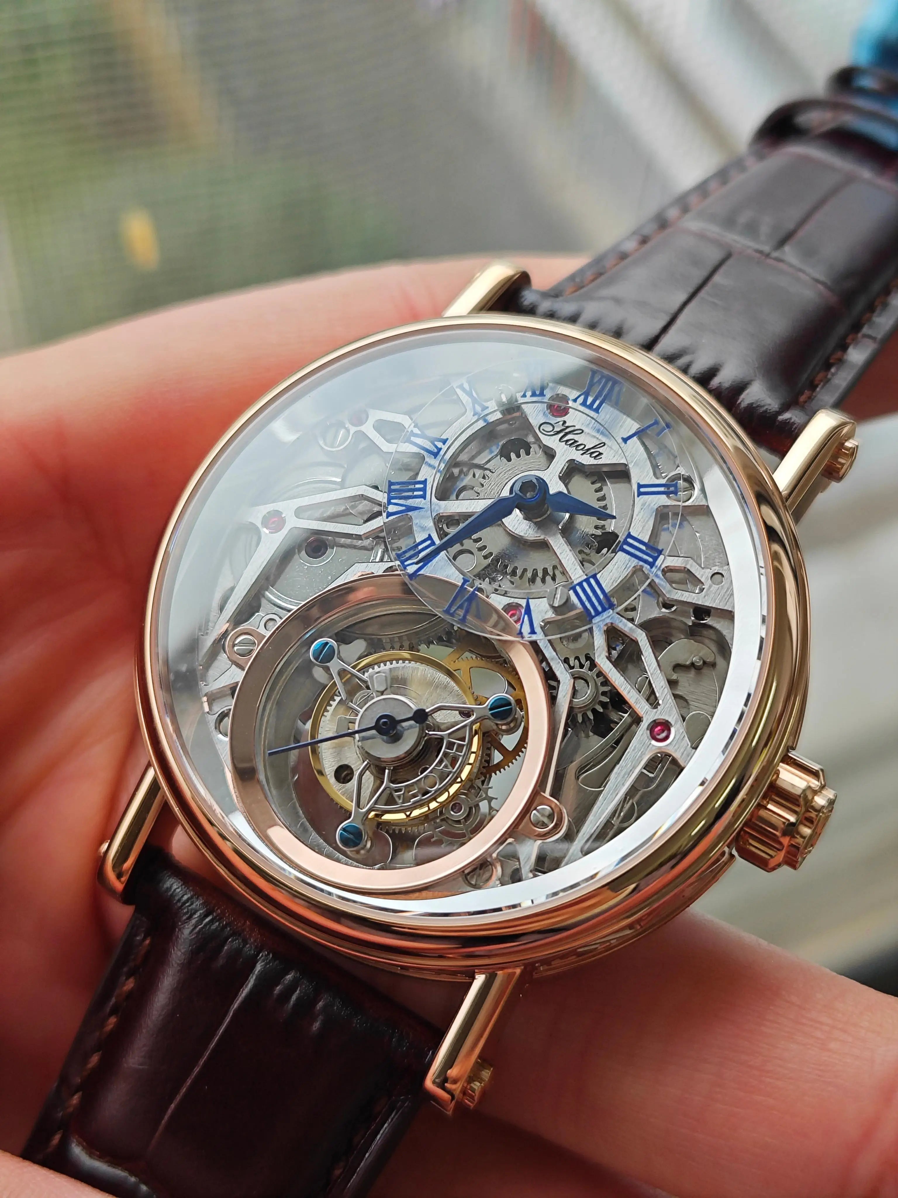 Haofa Tourbillon Watch for Men CNC Classical Texture Engraving Sapphire Manual Skeleton Movement Mechancial Watch Business 1602