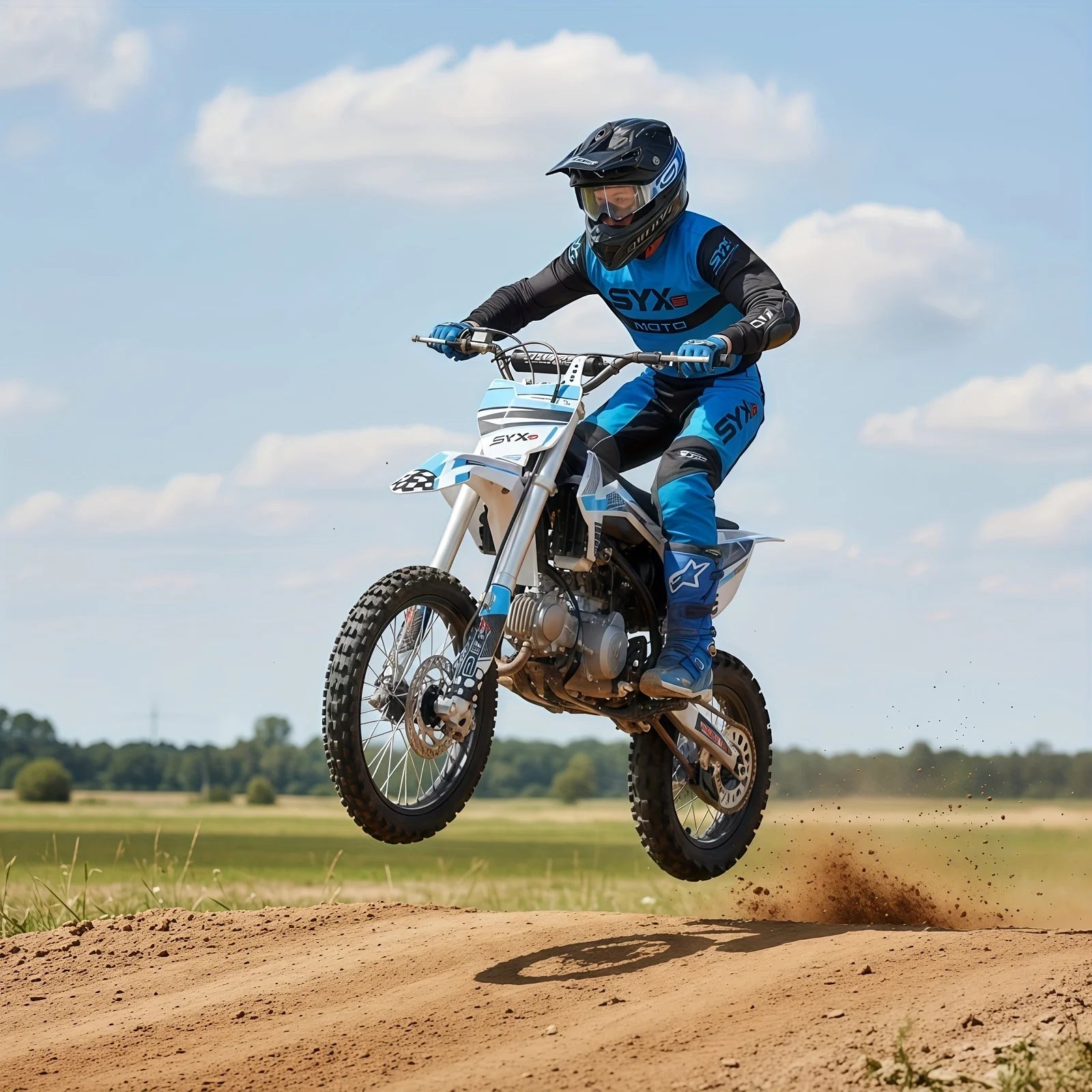 SYX MOTO 125cc Dirt Bike Teens 12+ Yrs 4-stroke Gas-powered Dirt Bike Off-road Motorcycle Kick Start 4-speed Manual Transmiss