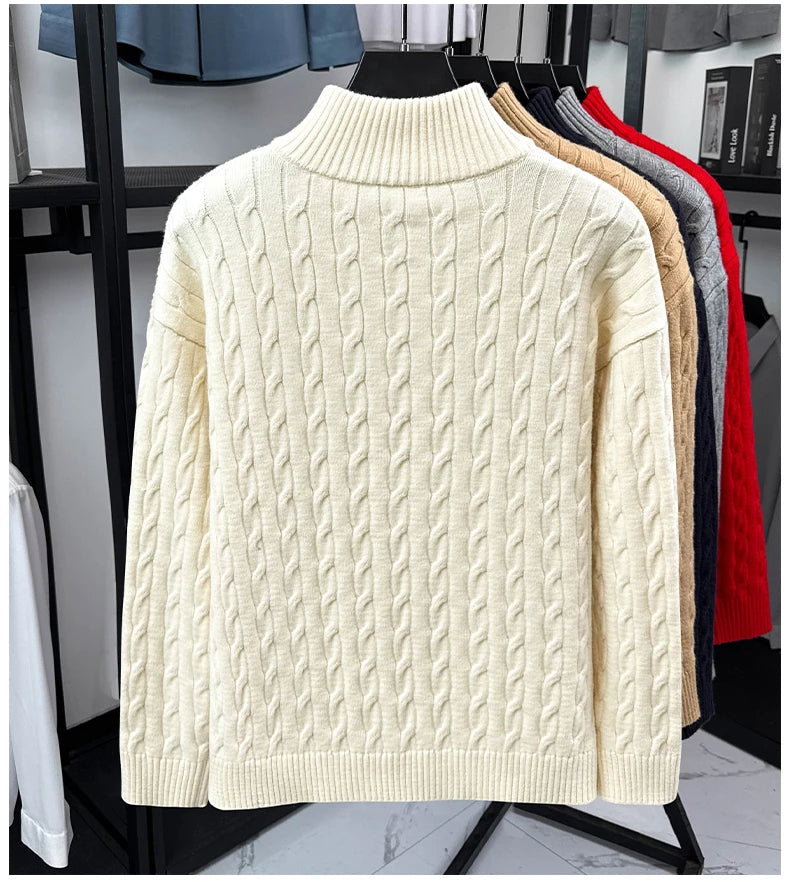 High end brand fashion jacquard sweater cartoon dog embroidery zipper semi high neck autumn winter warm men's knitted pullover