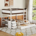 Full-Over-Full Bunk Bed with Twin size Trundle Storage and Desk White+Walnut