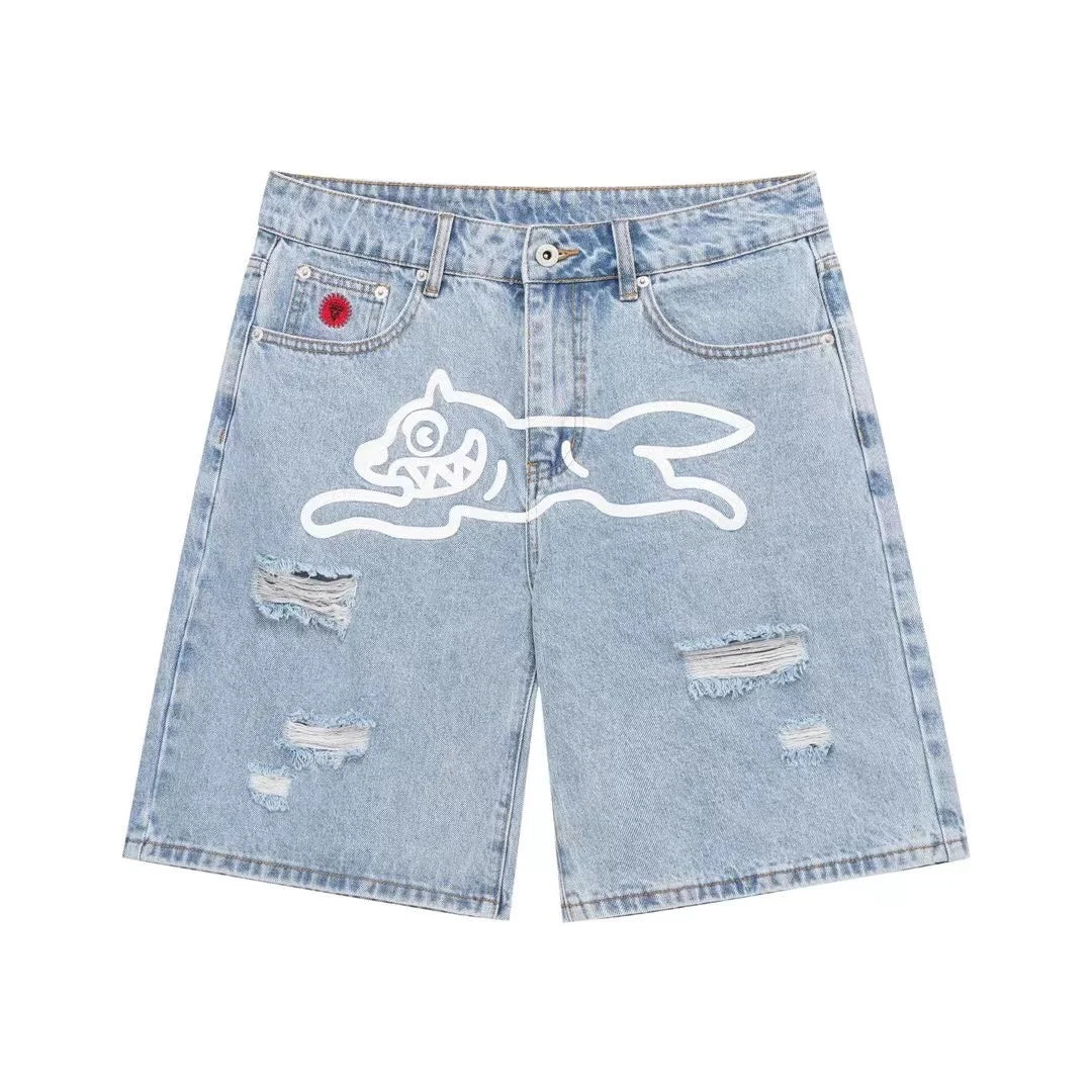 Top Quality Classic Printed Mens Casual Jeans Shorts Zipper Loose Fit Capri Men Denim Shorts Pants