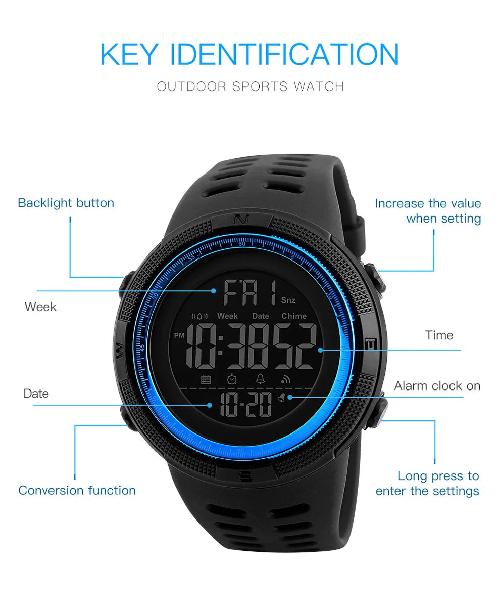 SKMEI 1251 Digital Watch for Men Waterproof Sports Electronic Countdown Mens Wristwatches Military Date Clock 1560 reloj hombre