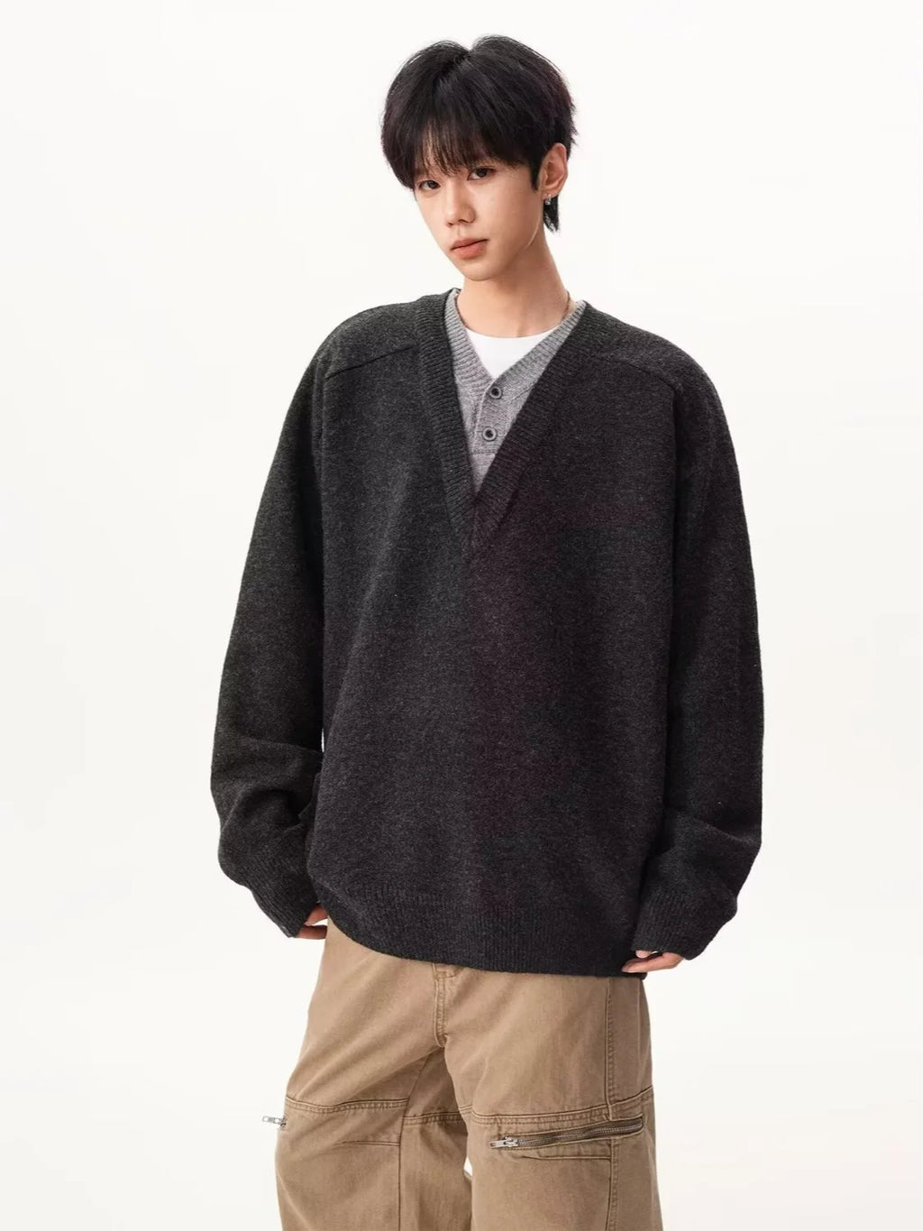 Fur Collar Pullovers Anime Mens Korean Japanese Minimalist Design Simple Clean Look Elegant Pure Advanced Aesthetics Premium Top