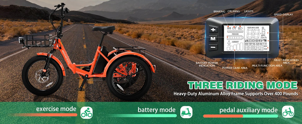 Folding Electric Tricycle for Adults 20" Fat Tire Electric Trike E-Bike