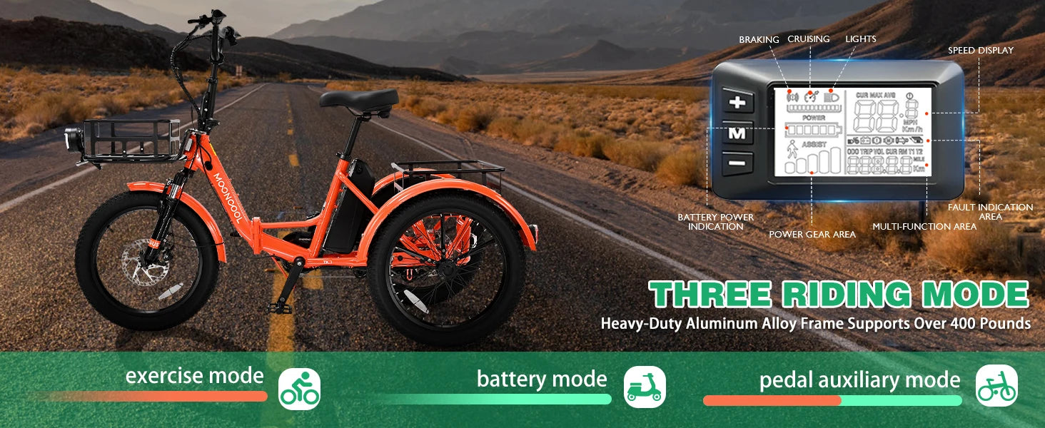 Folding Electric Tricycle for Adults 20" Fat Tire Electric Trike E-Bike