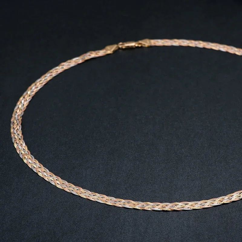 Necklace For Women Men Unisex 18K Pure Gold Weaving Chain Flat wide chain Knitted Chains Necklace Choker Vintage Collares Mujer