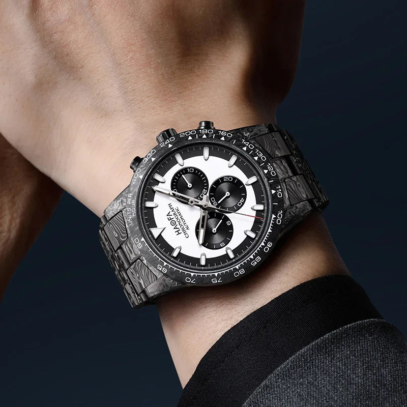 Haofa Watch for Men Full Carbon Fiber Chronograph Automatic Mechanical Watch Sapphire Waterproof Wristwatch Multifunction 2366-1