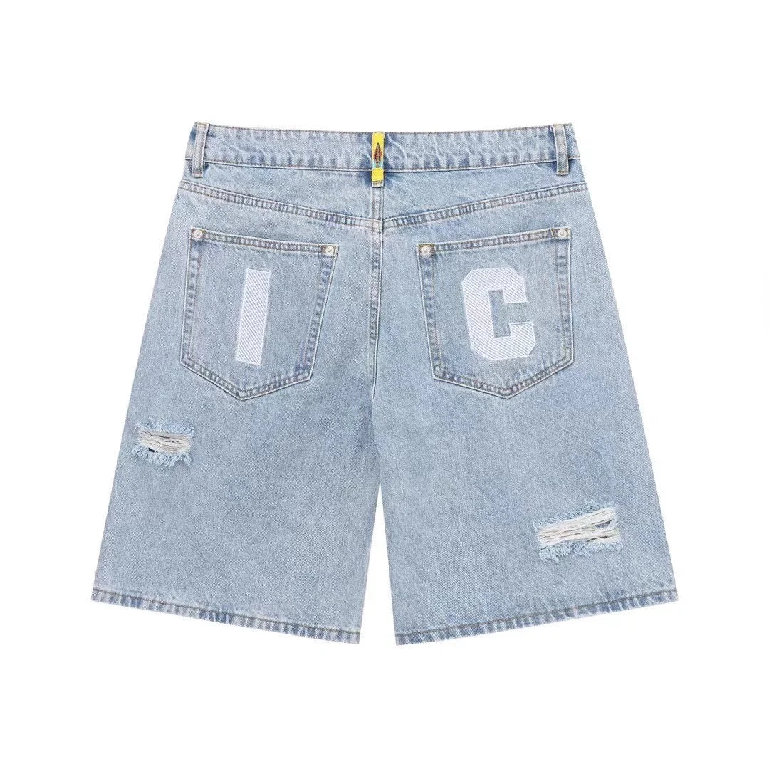 Top Quality Classic Printed Mens Casual Jeans Shorts Zipper Loose Fit Capri Men Denim Shorts Pants