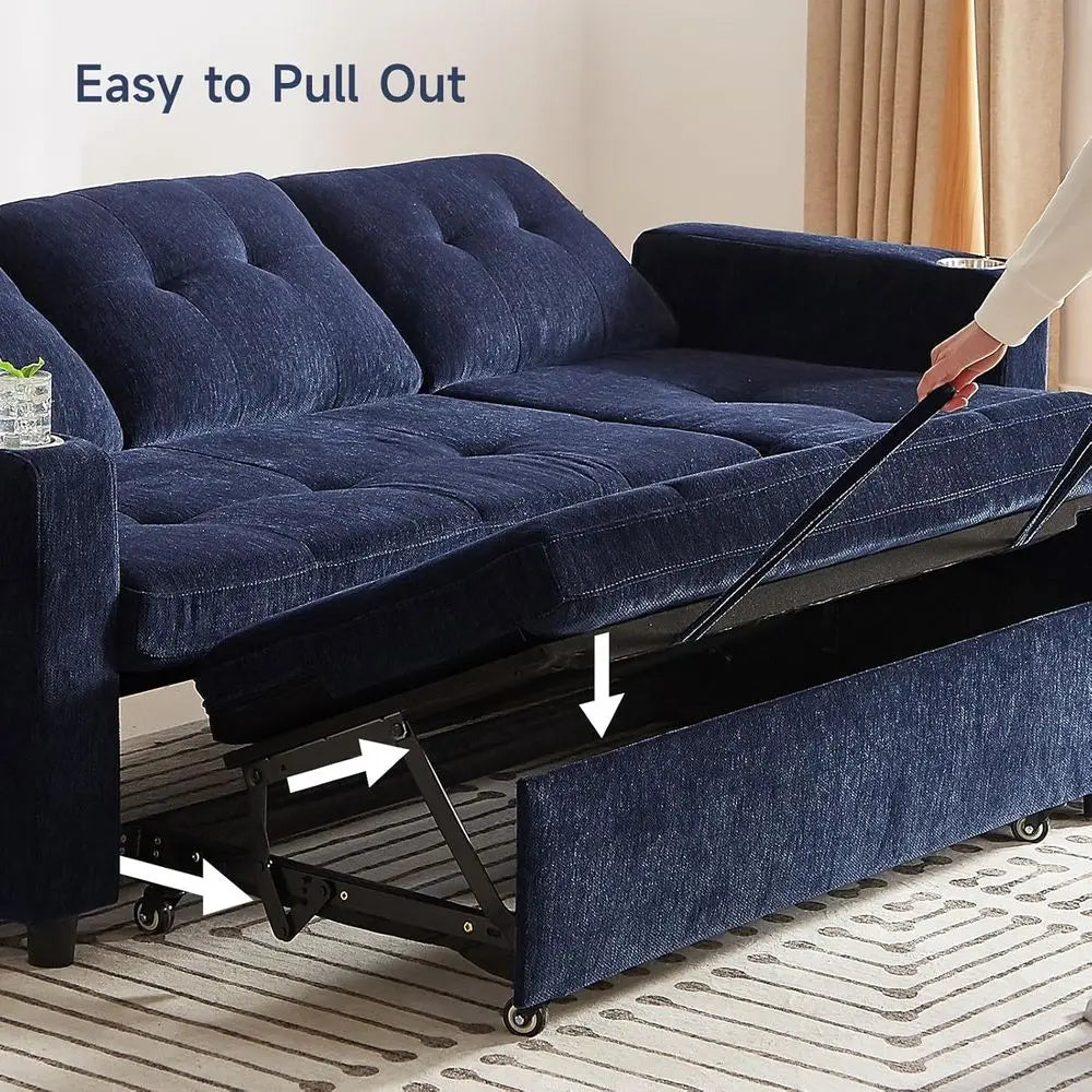 Pull-Out Chaise Sofa Bed with Storage, L-Shaped Cloud Couch, Sectional Living Room Furniture, Tool-Free Assembly, Chenille Fabri