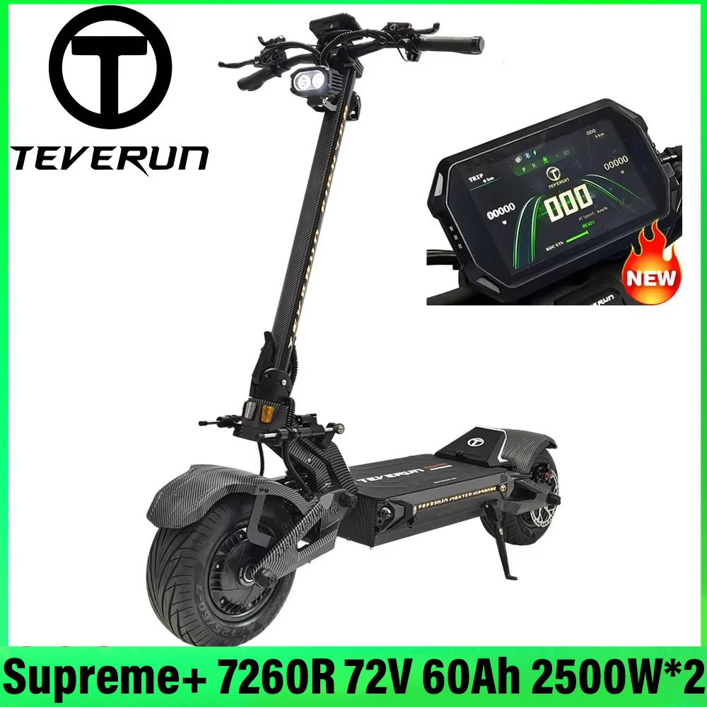 TEVERUN Fighter Supreme+ 7260R V4 2500W*2 Dual Motor 72V 60Ah Battery 4inch Display 4Pistons Brake 13inch Tire Scooter