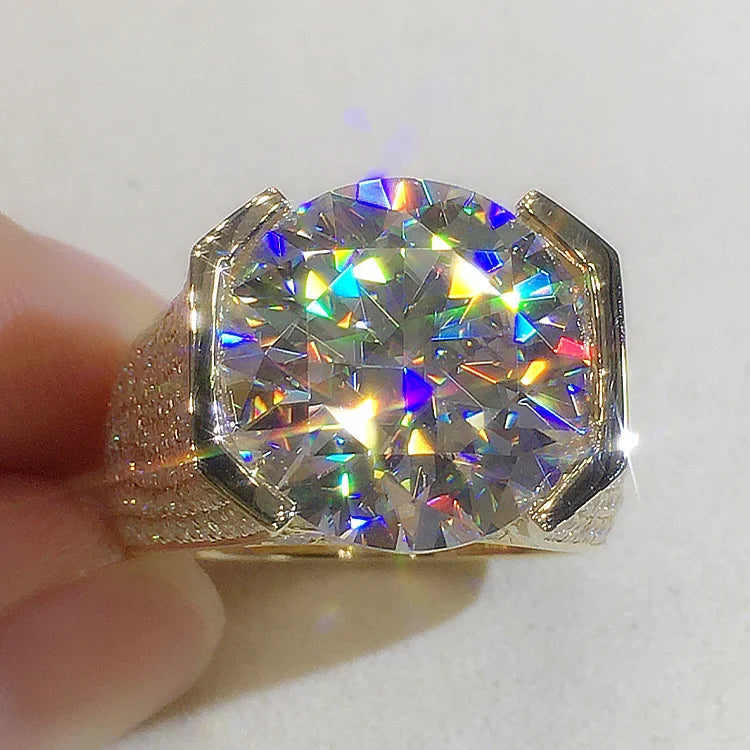 Custom Real 9K Yellow Gold Ring Men Engagement Anniversary Party Wedding Ring Round Moissanite Diamond Luxury 6 7 8 9 10 Carat