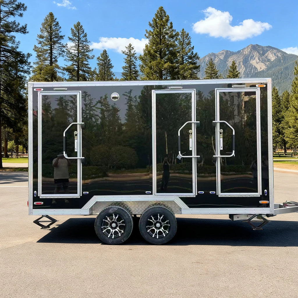 Luxury 2 Station Portable Restroom Trailer Customized Mobile Bathroom Trailer with Water Tank Flush Toilet for Rental Business