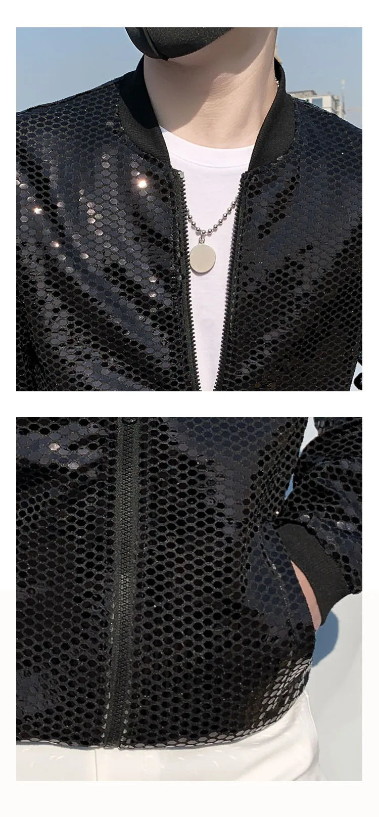 Y2K Men's Streetwear Night Club Stage Thin Motorcycle Jackets Fashion Men Hip Hop Sequined Bombers Jacket Coat Fashion Clothing