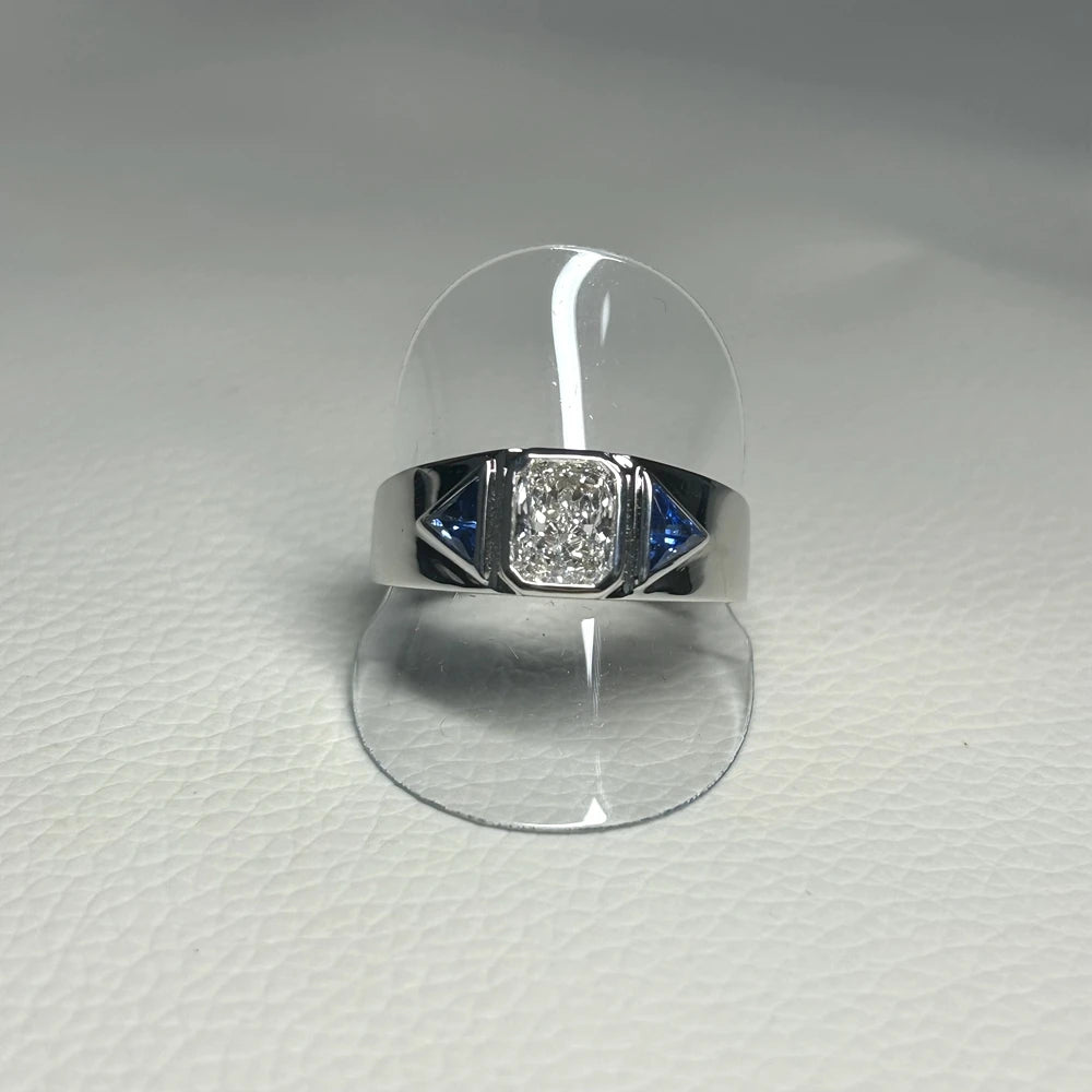 Men Ring 18K White Gold 1.5 Carats Radiant Cut D VS 12 Grams Lab Grown CVD Diamond Rings