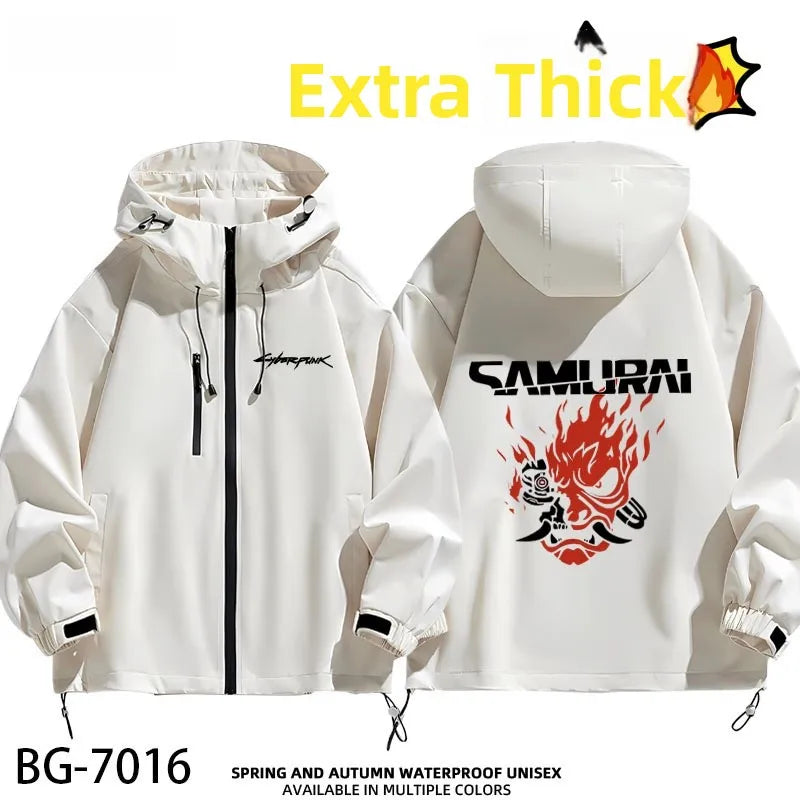 2077 Game Anime Surroundings Casual Men's Autumn Winter Thiened Faionable All-Match Hooded Jaet Waterproof Po...