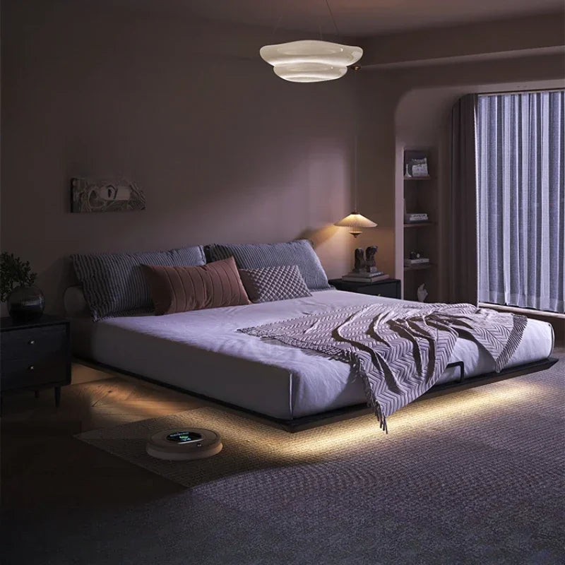 European Style Simple Bed Frame Double Storage Headboard Queen Bed Frame Full Size Nightstands Cama Moderno Lujo Home Furniture