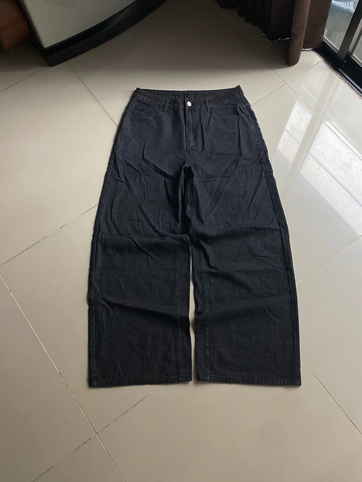 y2k gothic printing black baggy jeans harajuku trend men and women hip hop fashion casual Joker couple Wide-leg pants streetwear