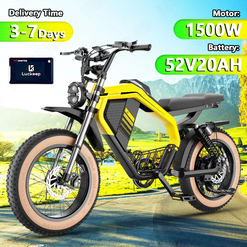 E-Bike 1500W Motor 52V20AH All-terrain Fully Suspended Off-road Motorcycle Electric Bike 20*4.0-inch Fat Tire  Electric Bicycle