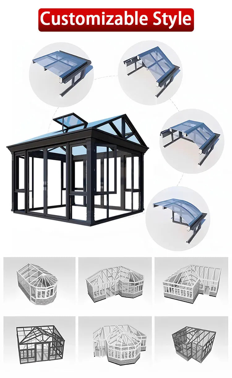 Any Size Custom Aluminum Glass Sunroom Structure Outdoor Patio Enclosure Four Season Room With LOW E Glass LED Lighting Availabl