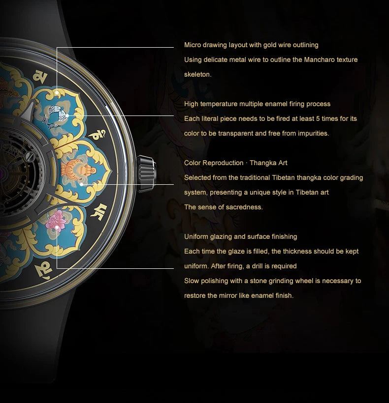 CRONUSART Men Tourbillon Watch 43mm Titanium Case Mechanical Wristwatch Luminous Tangka Enamel Dial Sapphire Mirror Skeleton