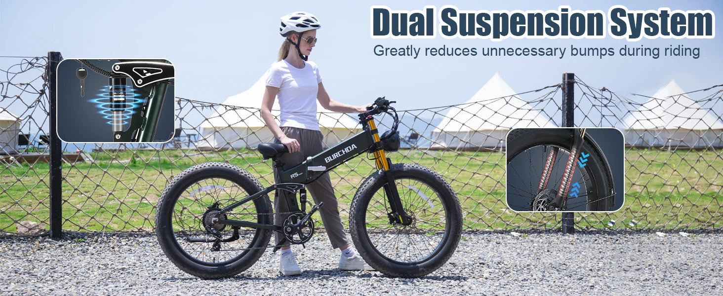 Electric Bike for Adults 1500W Peak 30 MPH E-Bike 65 Mile, 48V 20Ah Removable Battery, 26" Fat Tire Electric Dirt Bike, Full Sus