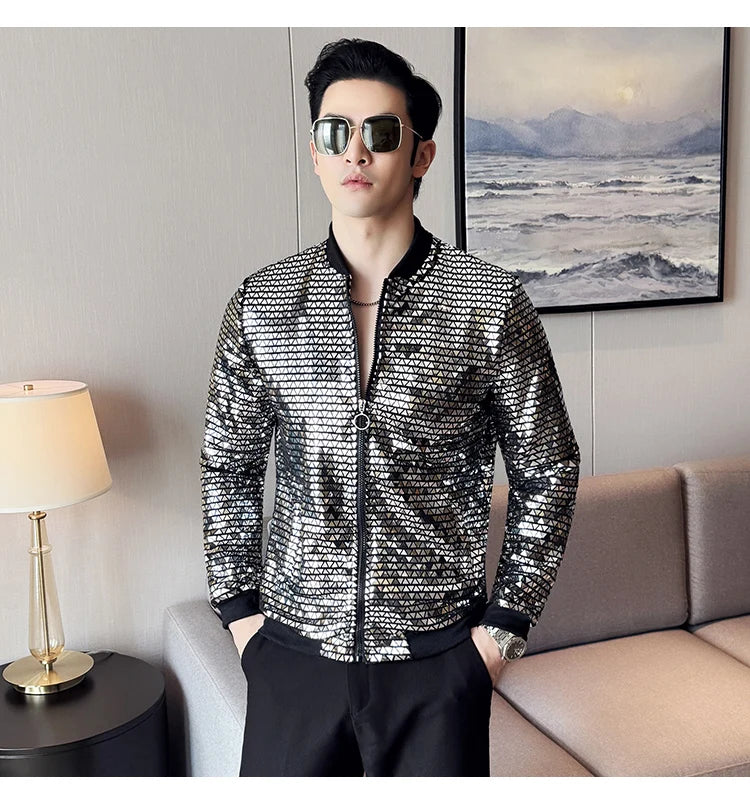 Jas Men's New Diamond Plaid Jackets Men Hip Hop Y2K Bombers Jacket Night Club Stage Streetwear Thin Coat Clothing Veste Homme