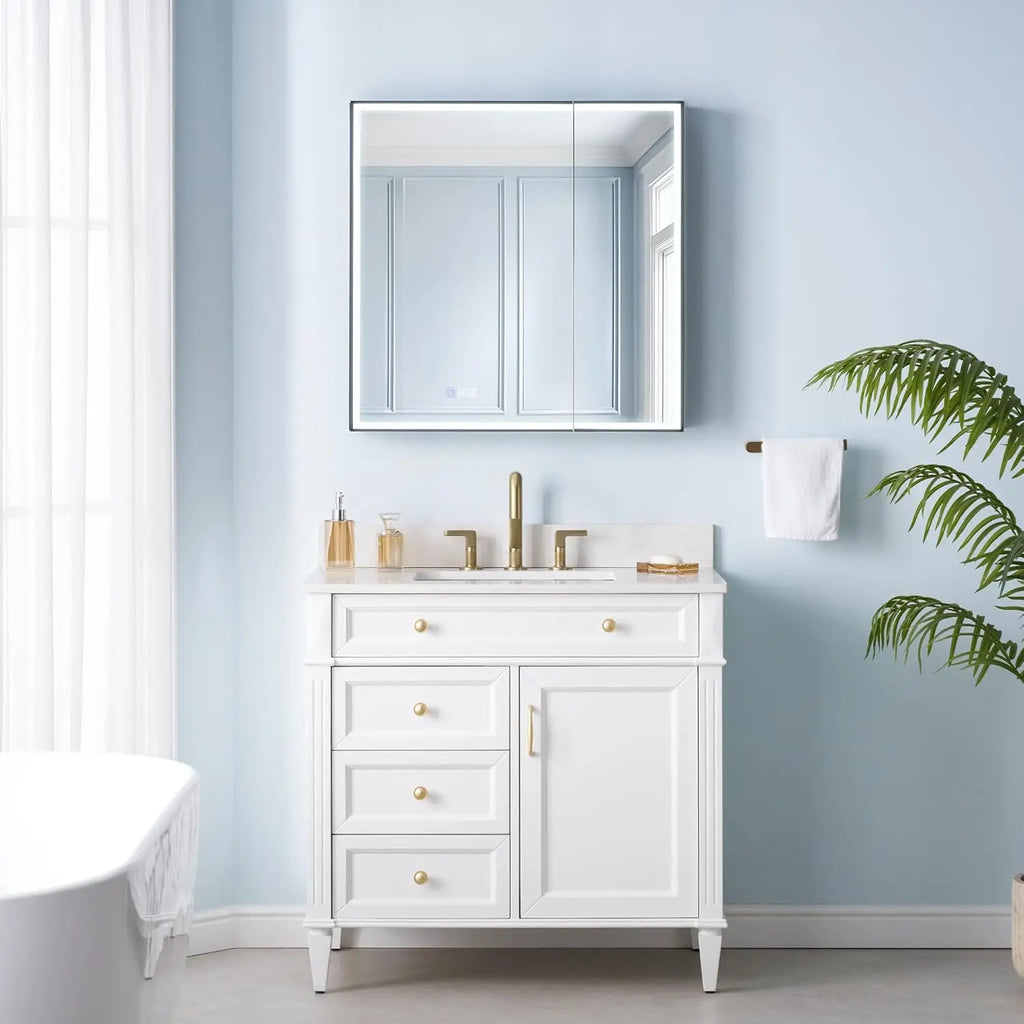 30" X 30" LED Mirrored Medicine Cabinet, Medicine Cabinets with Lights for Bathroom, Defogging Function Mirror, Customized