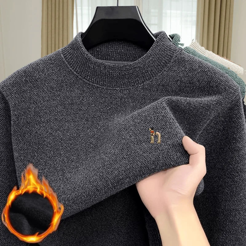 High quality warm plush knitted men pullover luxury brand comfort round neck Korean style fashion cartoon dog embroidery sweater