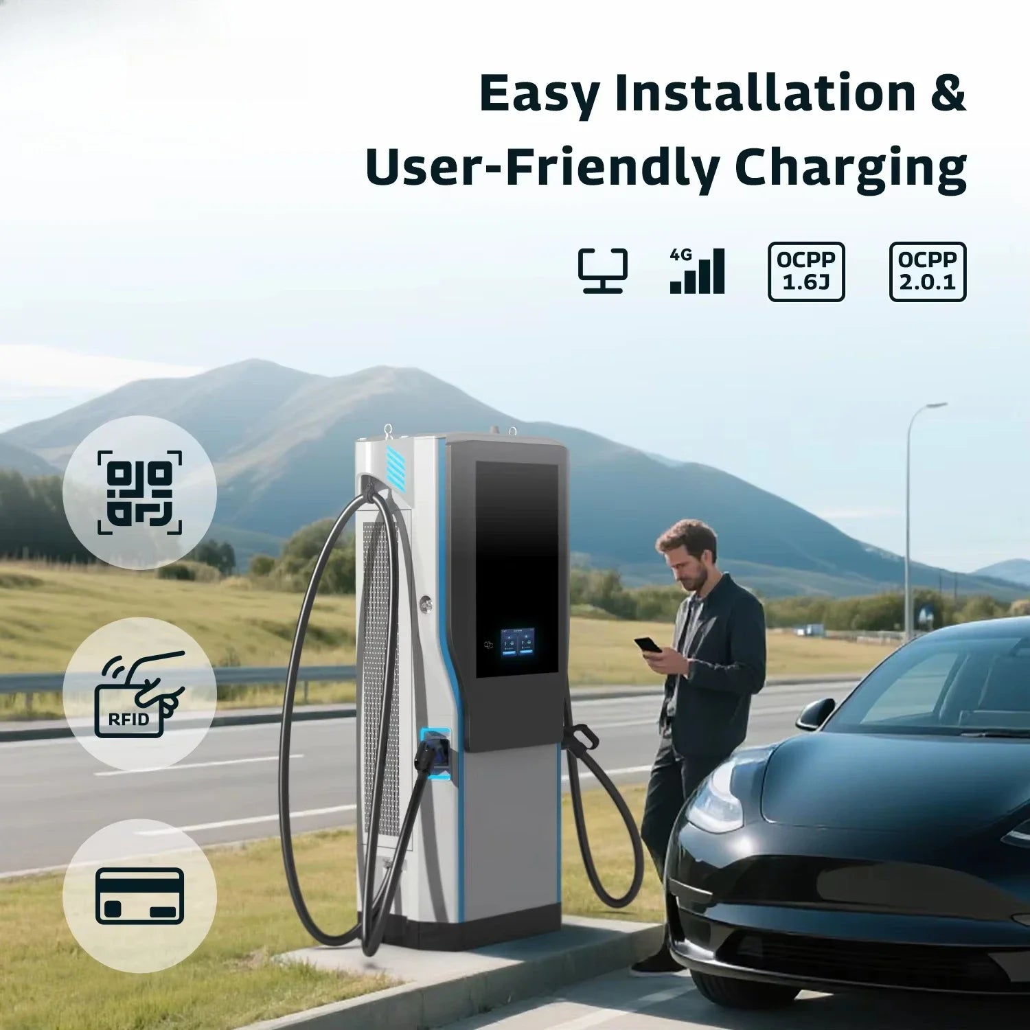 OCPP2.0.1 Floor Mounted DC Fast EV Charger 60kW 120kW 180kW 240kW 320kW CCS2 Commercial Electric Vehicle Charging Station
