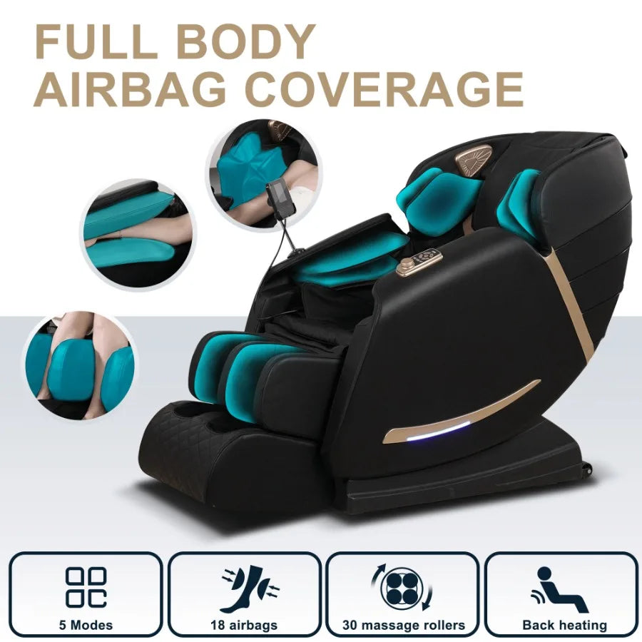 Full Body Massage Chair With Zero Gravity Recliner with two control panel: Smart large screen and Rotary switch spot kneading a