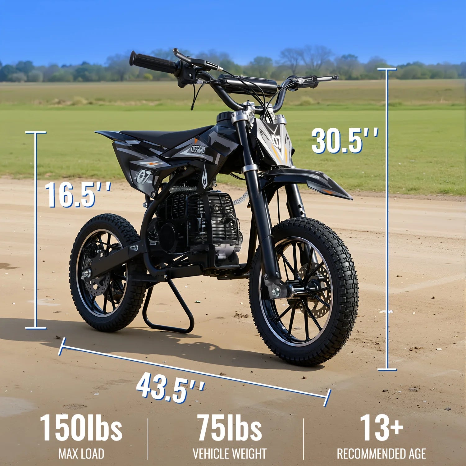 50CC Dirt Mini Bike: A Gas-powered, 2-stroke Off-road Motorcycle With A 20 Mph Top Speed And 25-mile Range. It Includes Pull-sta