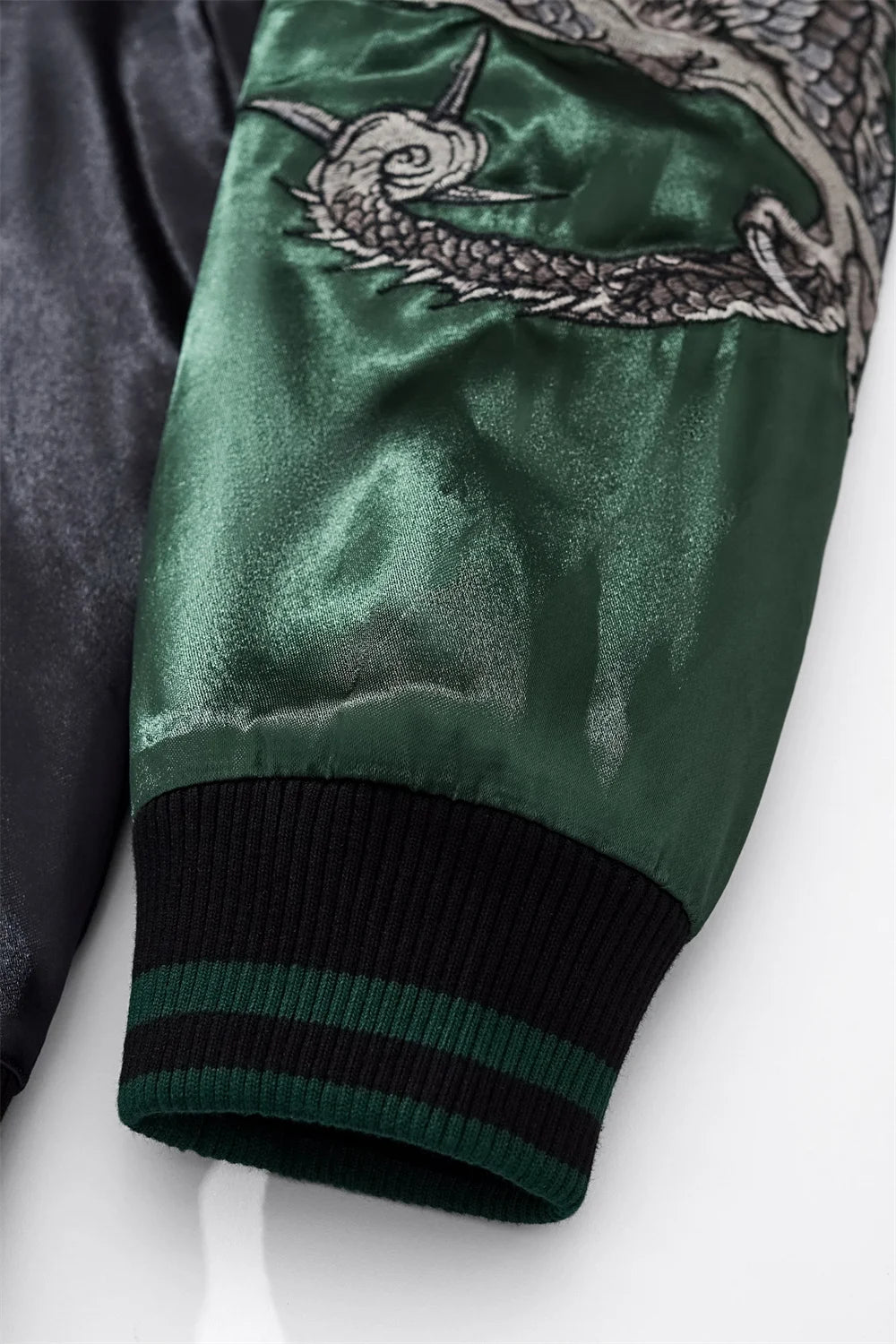 Harajuku Yokosuka Dragon Embroidered Jacket Autumn Street Hip Hop Men's Green Sleeve Japanese Coat