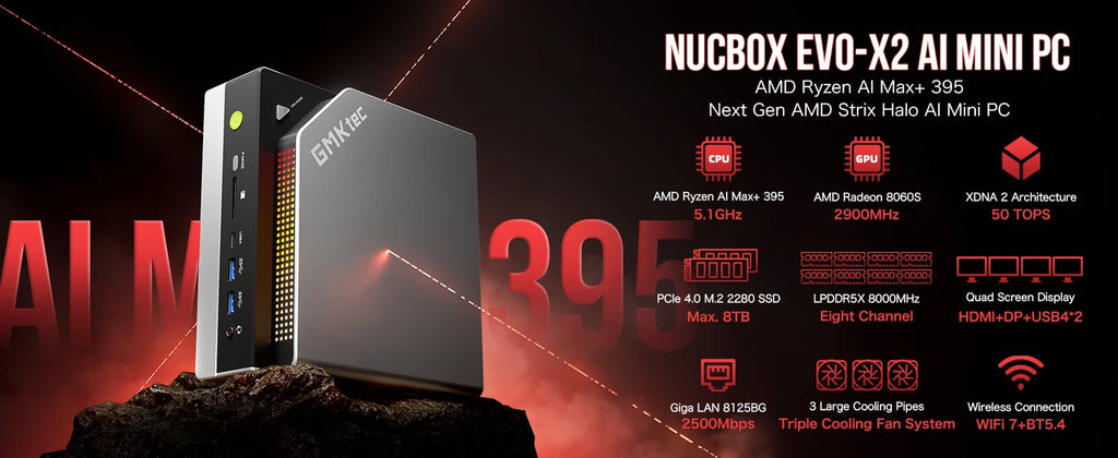 AI Mini PC AMD Ryzen Al Max+ 395 128GB LPDDR5X 8000MHz 2TB PCIe 4.0 SSD 2.5G LAN WiFi 7 BT5.4 Mini Gaming Computer