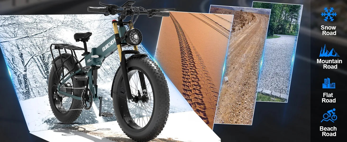26" Electric Bike 1000W E-Bike For Adults & 2 Battery Bicycle  28mph Fat Tyre