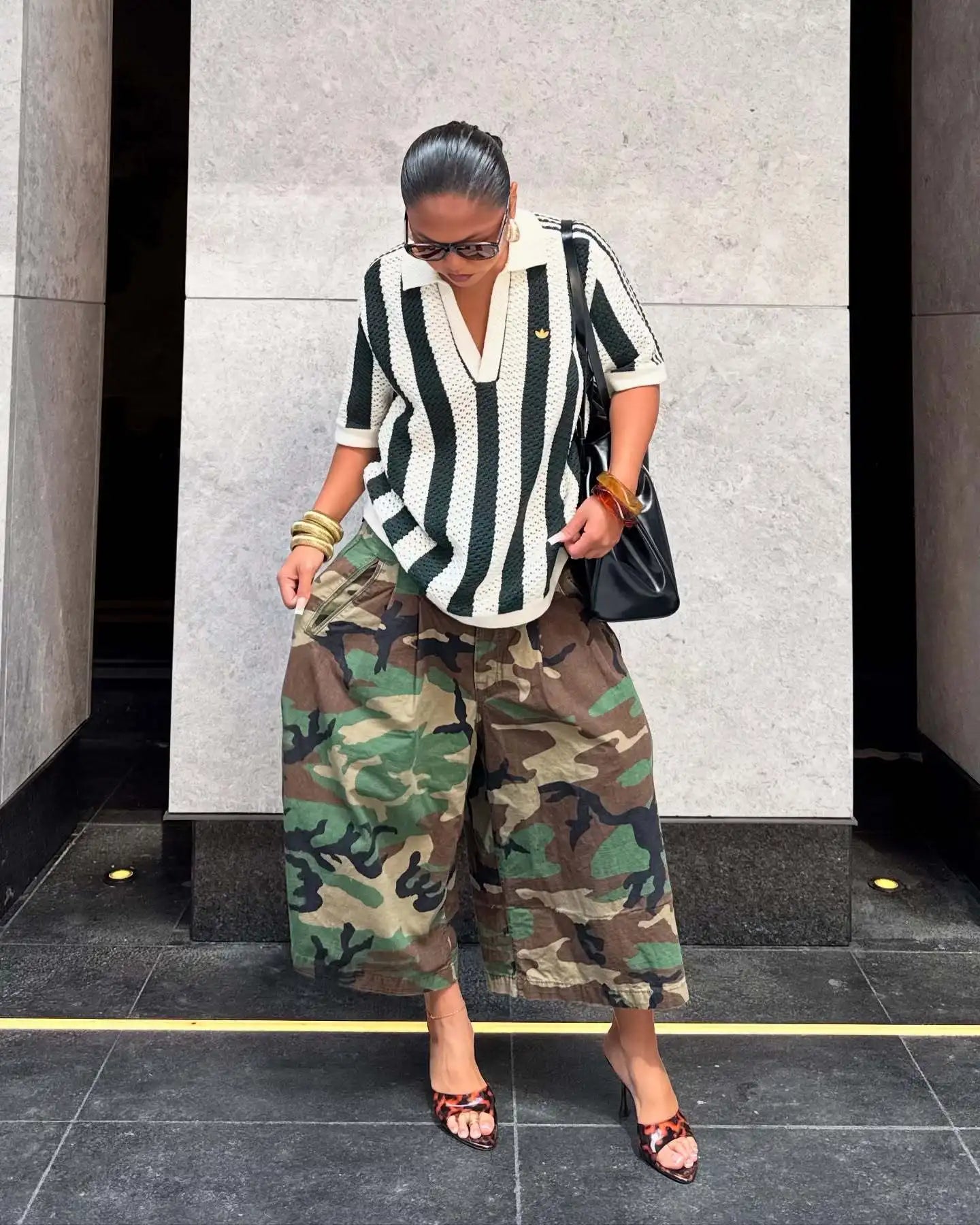 Women's Camouflage Wide Leg Pants Loose Casual High Waist Vintage Pockets Cropped Pants 2025 Fashion Harajuku Capris
