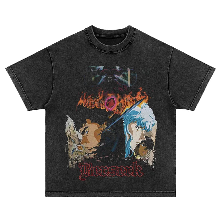 Japan Harajuku Hip Hop Streetwear Summer Anime Pattern Print T-Shirt Vintage Trend Washed Fashion Oversized Cotton Tshirt Tops