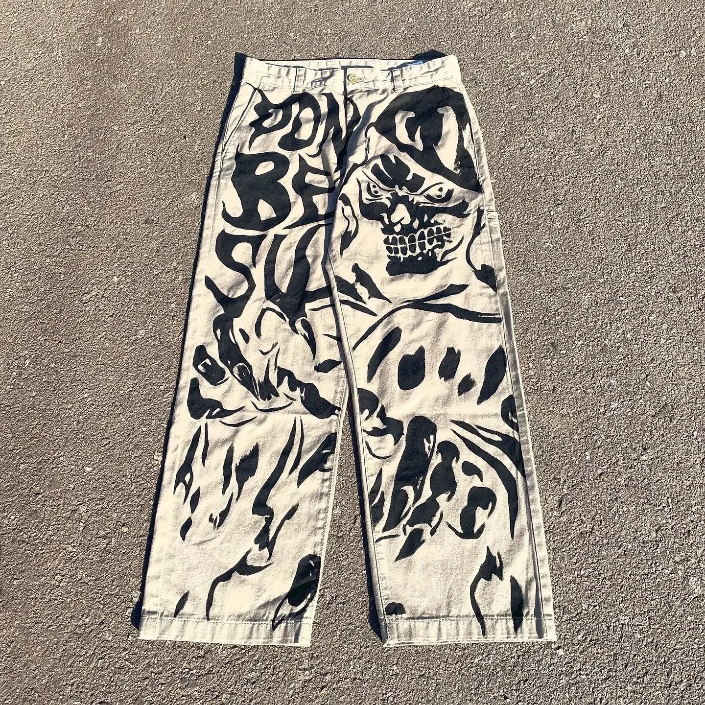 Anime Sexy Girl Print Blue Baggy Jeans New Style Wide Leg Trouser Y2k Harajuku Popular Streetwear Men Women High Waist Pants