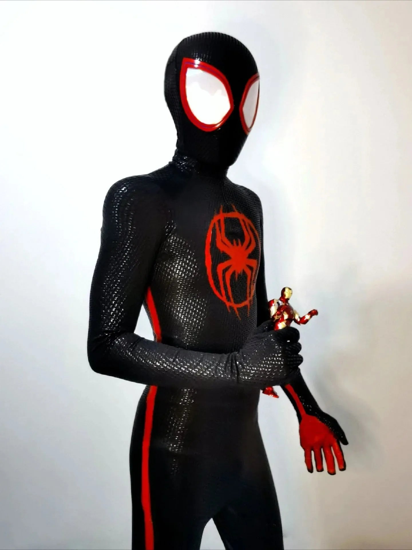Miles Morales Spider-Man Jumpsuit & Mask Screen Printing 1:1 3D Handmade Customized Spiderman Suit Halloween Cos Costume Gift