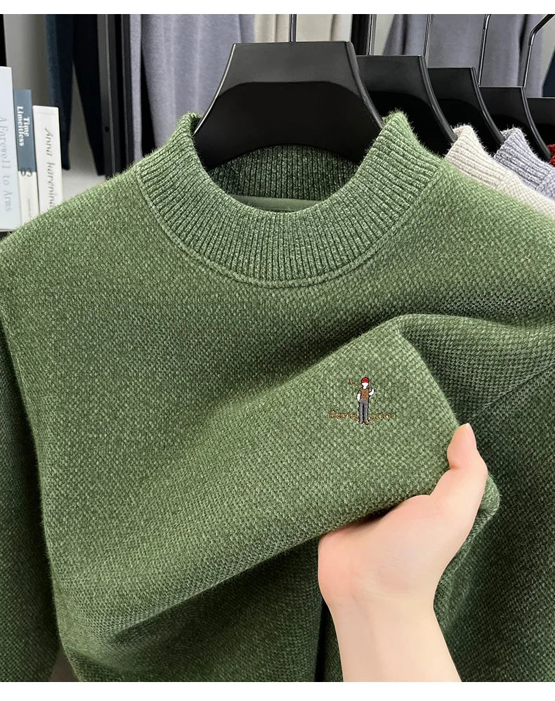 High end brand men's round neck sweater letters cartoon embroidery comfort casual knitted pullover fashion luxurious golf top