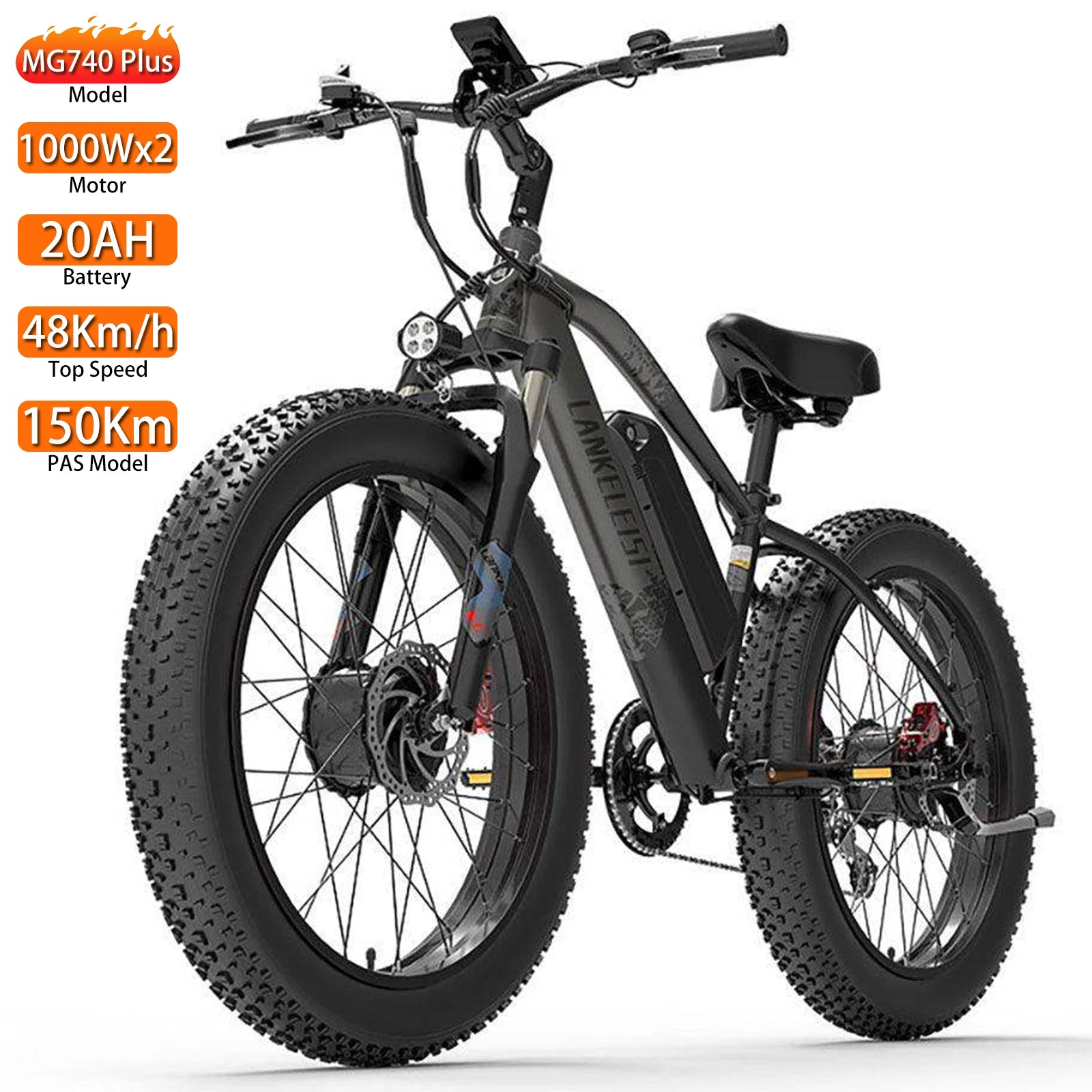 Electric Bike All Terrain Lankeleisi Mg740 26" 1000Wx2 Motor Adult E-Bike 48V 20AH Max Ranmge 150Km Load 150Kg Top Speed 30Mph