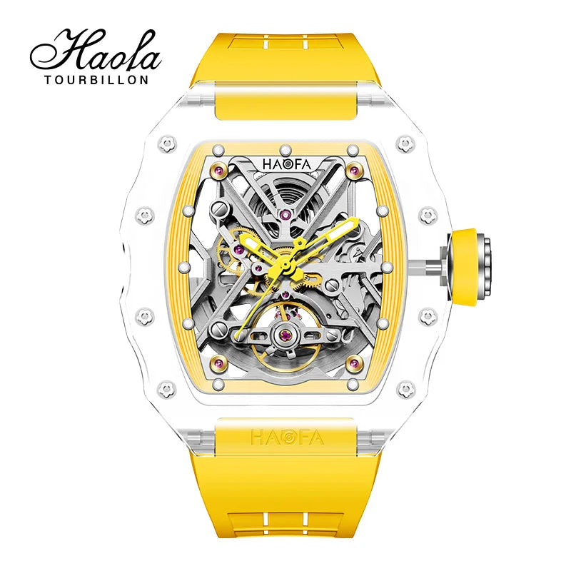 Haofa Transparent Crystal Glass Case Men's Watch Fully Automatic Mechanical Movement Luminous Fashion Watches For Man 2202